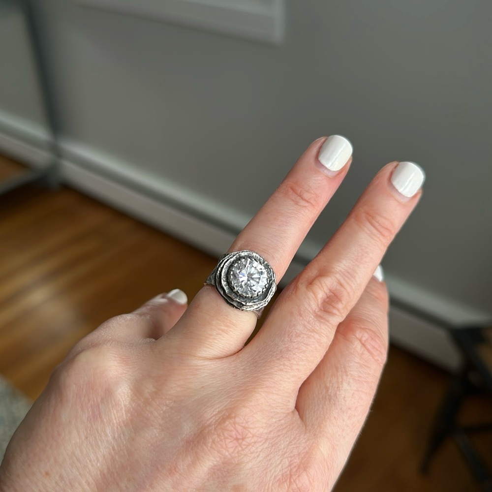 Sterling silver genuine stone ring, size 6